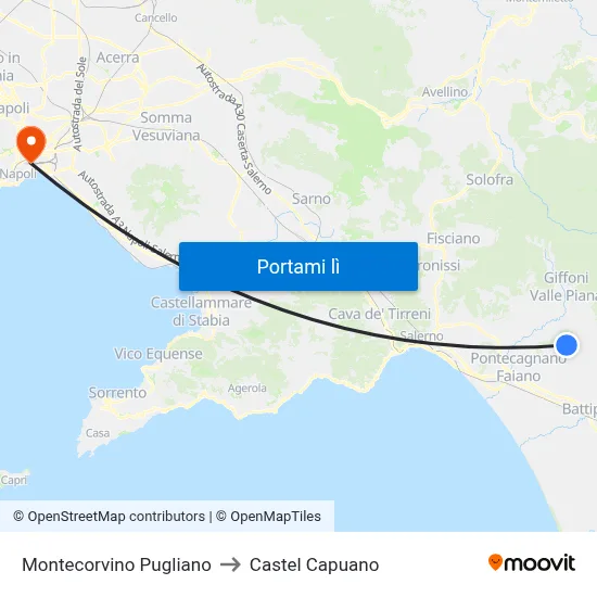 Montecorvino Pugliano to Castel Capuano map