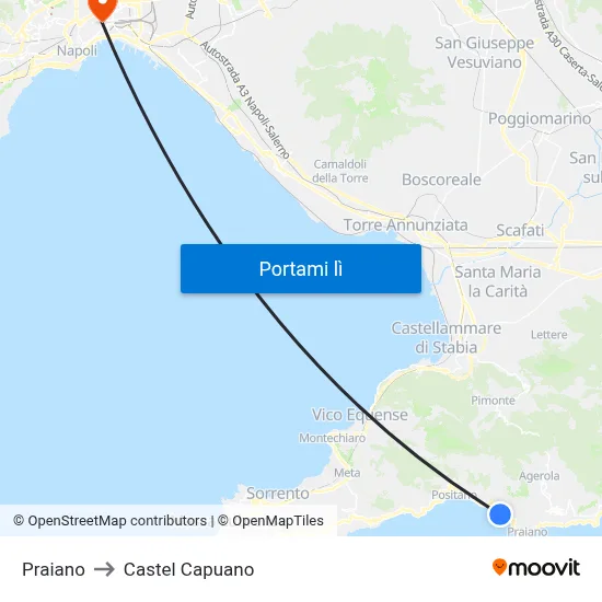 Praiano to Castel Capuano map