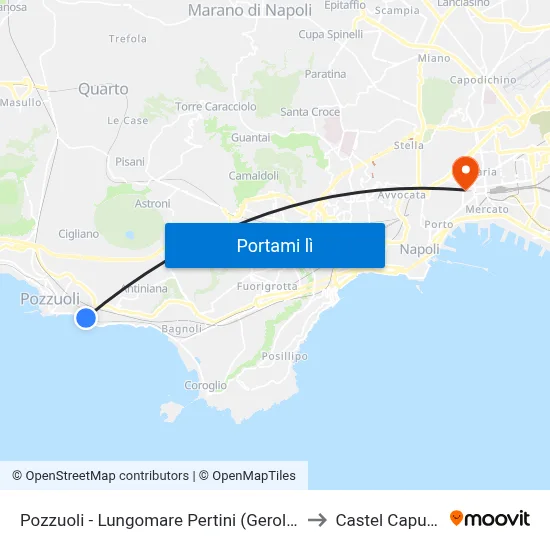 Pozzuoli - Lungomare Pertini (Gerolomini) to Castel Capuano map