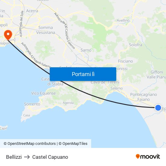 Bellizzi to Castel Capuano map