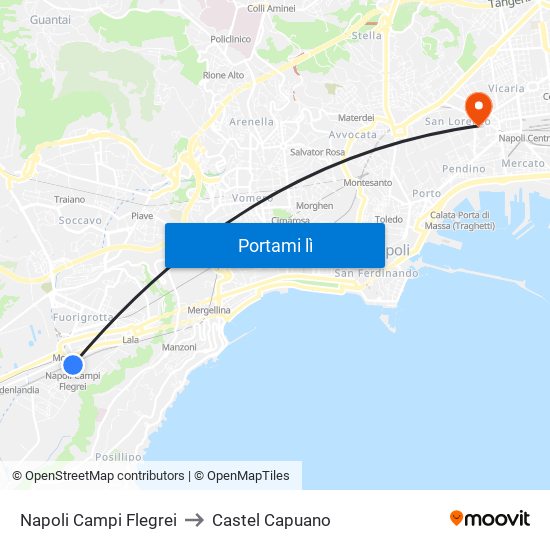 Napoli Campi Flegrei to Castel Capuano map