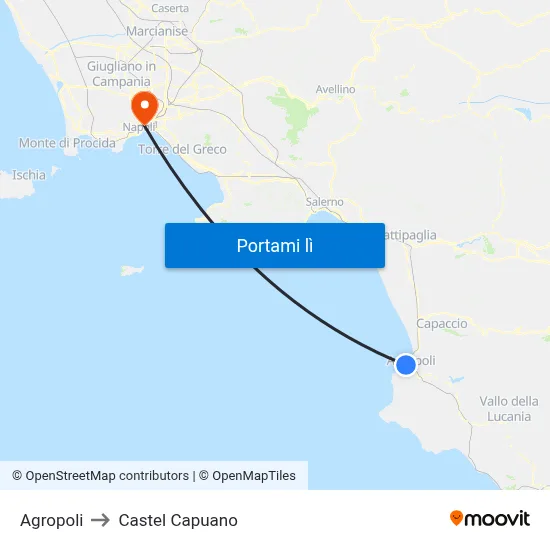 Agropoli to Castel Capuano map
