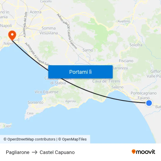 Pagliarone to Castel Capuano map