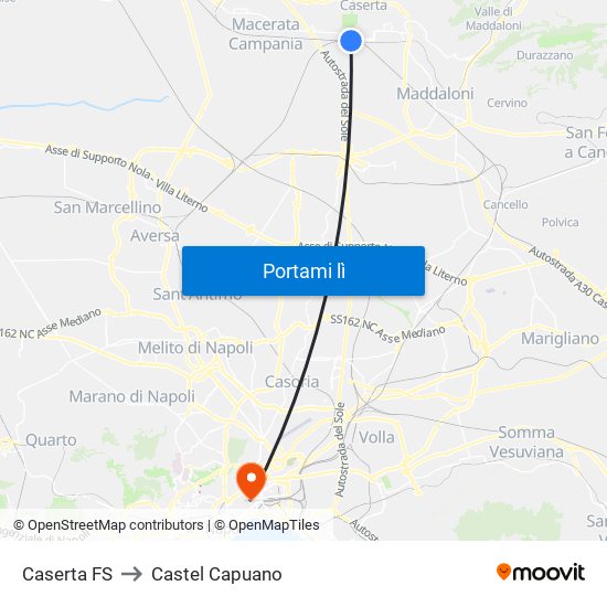 Caserta FS to Castel Capuano map