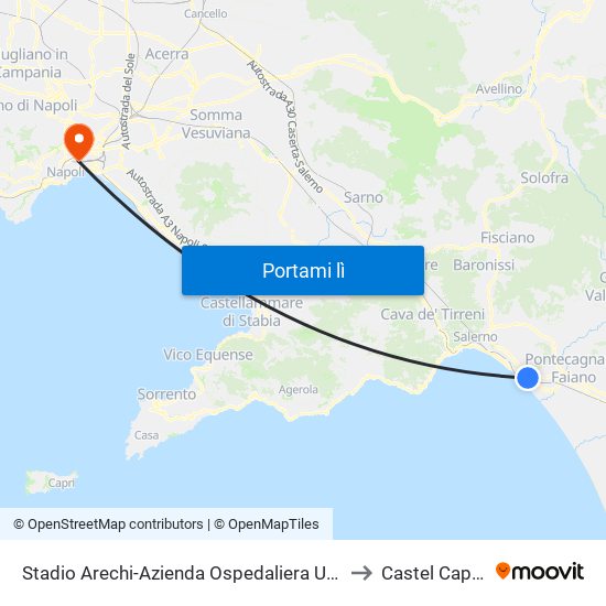 Stadio Arechi-Azienda Ospedaliera Universitaria to Castel Capuano map
