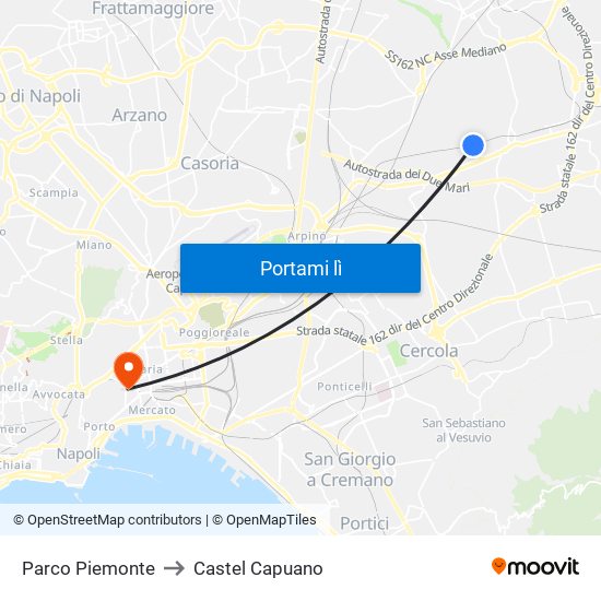 Parco Piemonte to Castel Capuano map