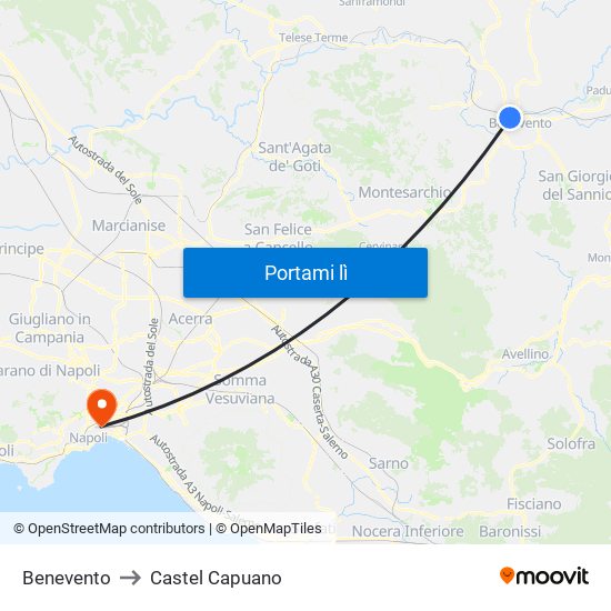 Benevento to Castel Capuano map