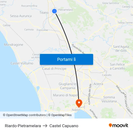 Riardo-Pietramelara to Castel Capuano map
