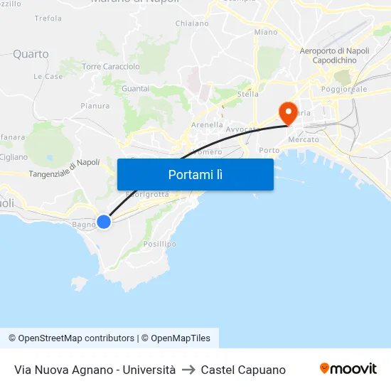 Via Nuova Agnano - Università to Castel Capuano map