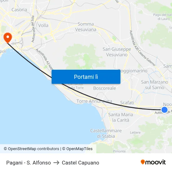Pagani - S. Alfonso to Castel Capuano map