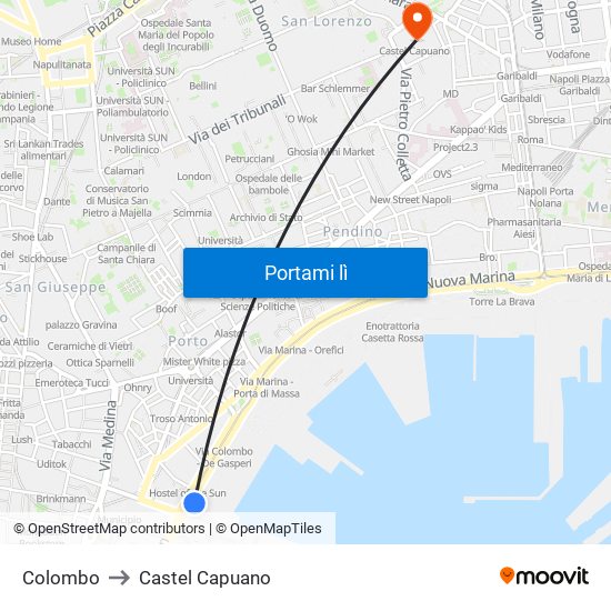 Colombo to Castel Capuano map