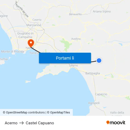 Acerno to Castel Capuano map