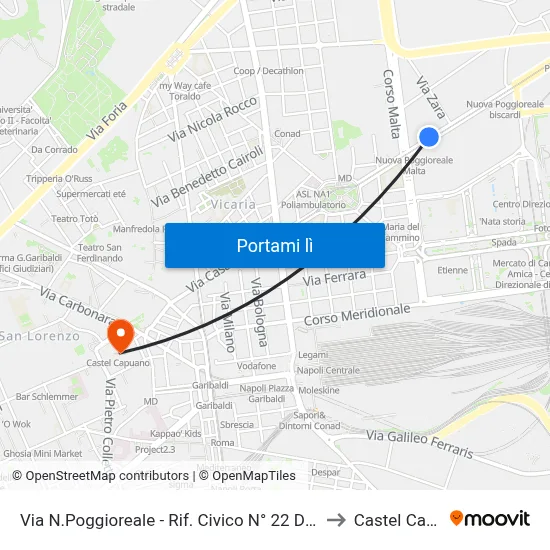 Via N.Poggioreale - Rif. Civico N° 22 Di Fronte Carcere to Castel Capuano map