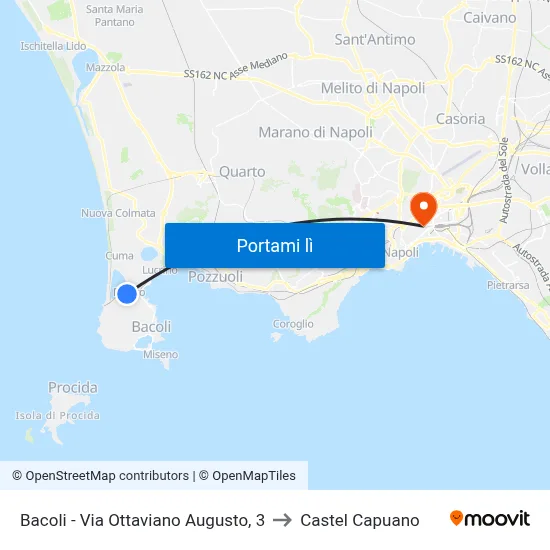 Bacoli - Via Ottaviano Augusto, 3 to Castel Capuano map