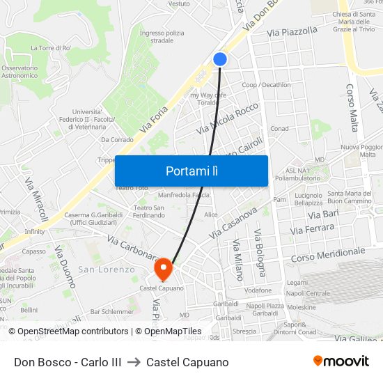 Don Bosco - Carlo III to Castel Capuano map