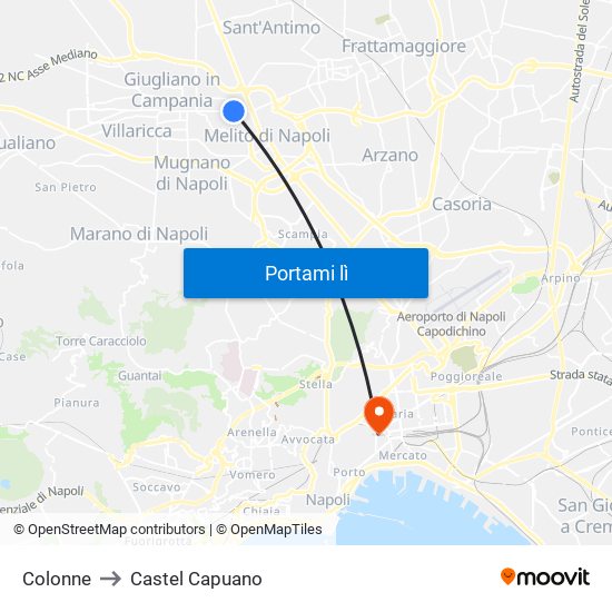 Colonne to Castel Capuano map