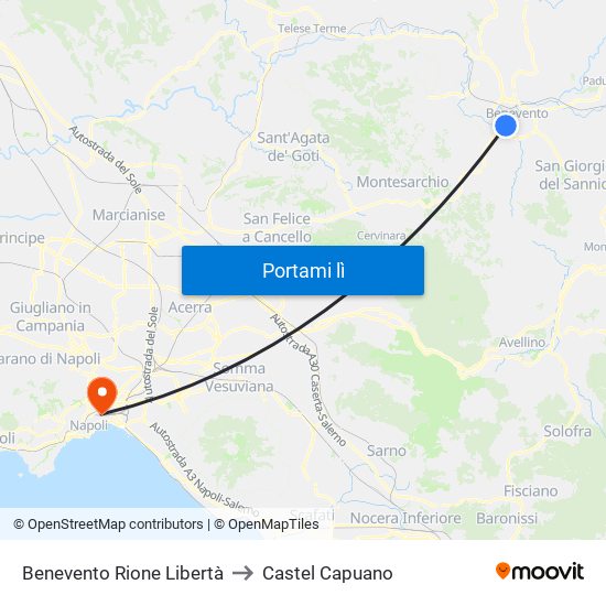 Benevento Rione Libertà to Castel Capuano map