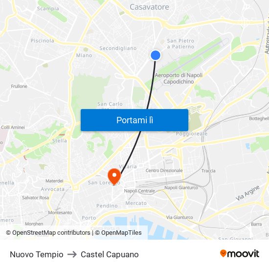 Nuovo Tempio to Castel Capuano map