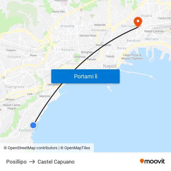 Posillipo to Castel Capuano map