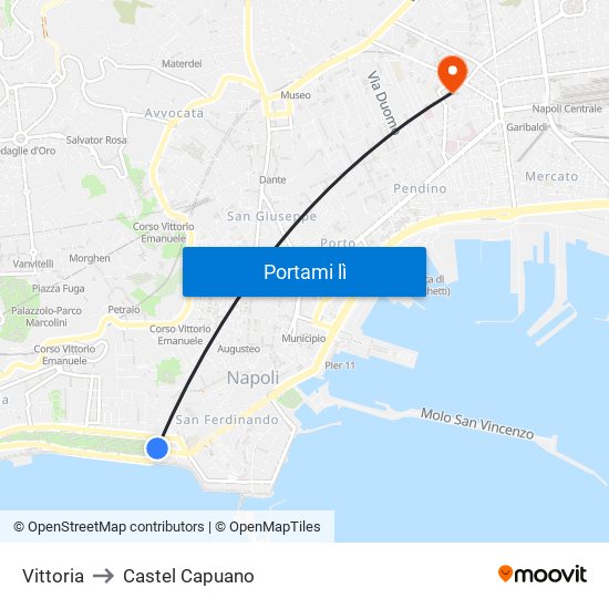 Vittoria to Castel Capuano map