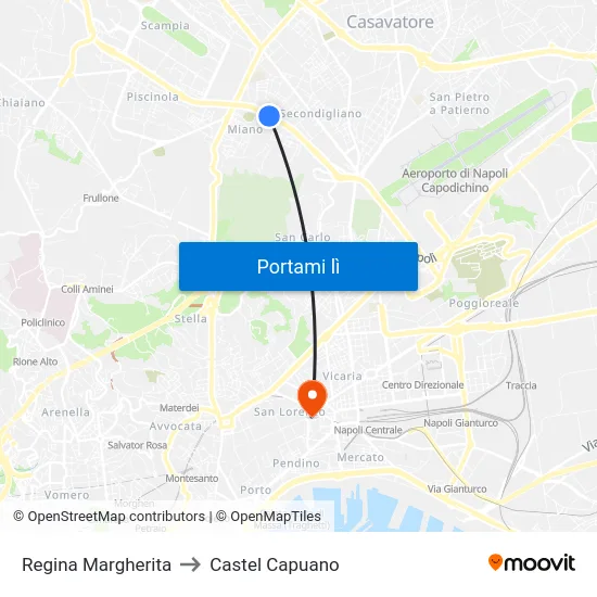 Regina Margherita to Castel Capuano map