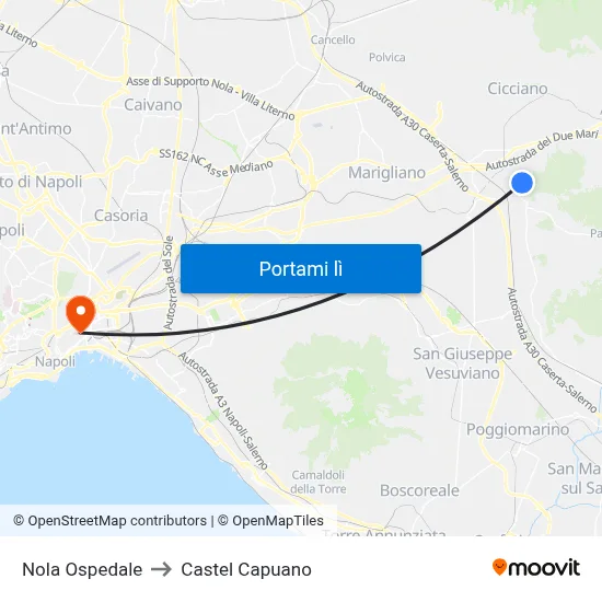 Nola Ospedale to Castel Capuano map