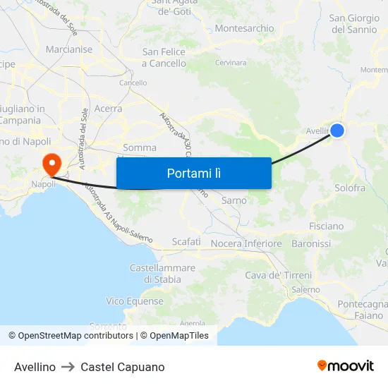 Avellino to Castel Capuano map