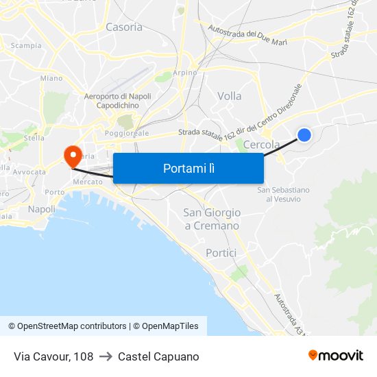 Via Cavour, 108 to Castel Capuano map