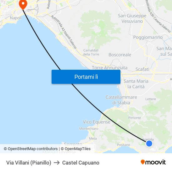Via Villani (Pianillo) to Castel Capuano map
