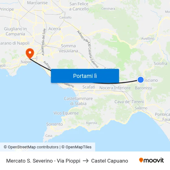 Mercato S. Severino - Via Pioppi to Castel Capuano map