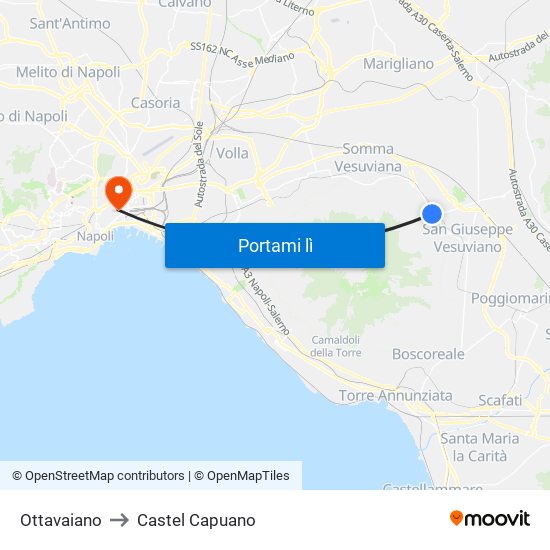 Ottavaiano to Castel Capuano map