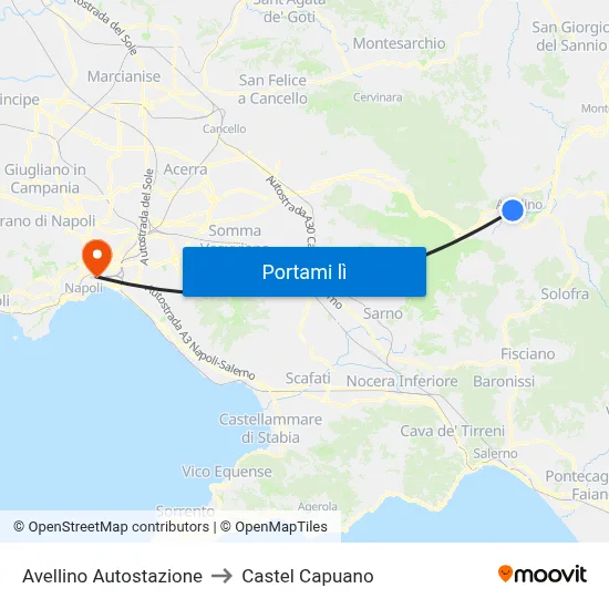 Avellino Autostazione to Castel Capuano map