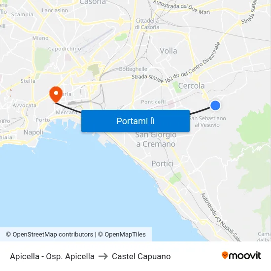 Apicella - Osp. Apicella to Castel Capuano map