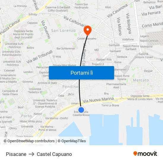 Pisacane to Castel Capuano map