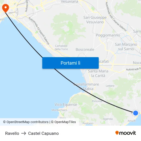 Ravello to Castel Capuano map