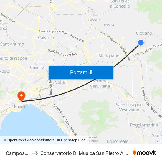 Camposano to Conservatorio Di Musica San Pietro A Majella map