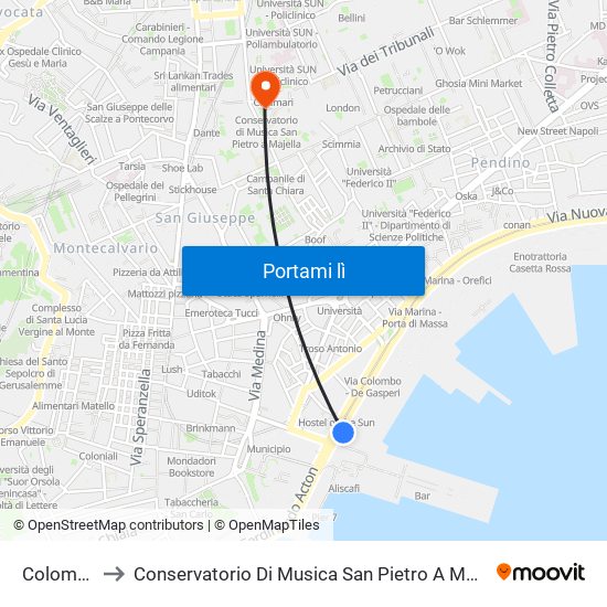 Colombo to Conservatorio Di Musica San Pietro A Majella map