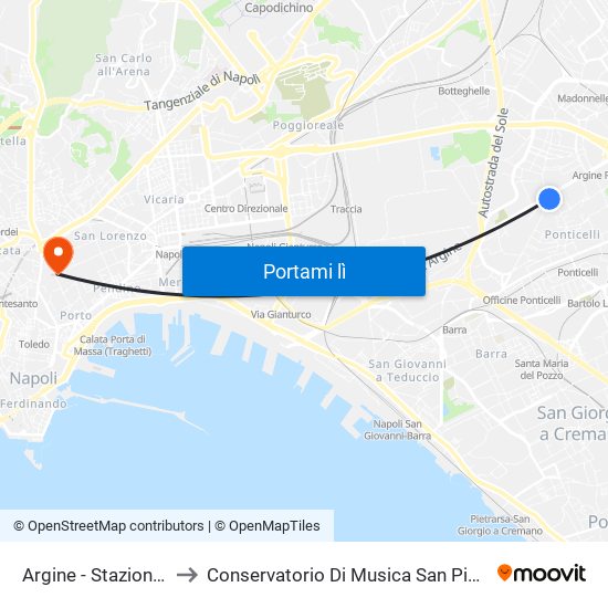 Argine - Stazionamento to Conservatorio Di Musica San Pietro A Majella map
