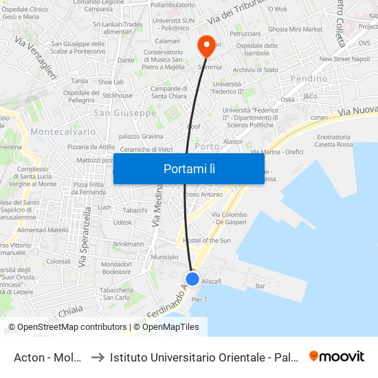 Acton - Molo Beverello to Istituto Universitario Orientale - Palazzo Saluzzo Di Corigliano map