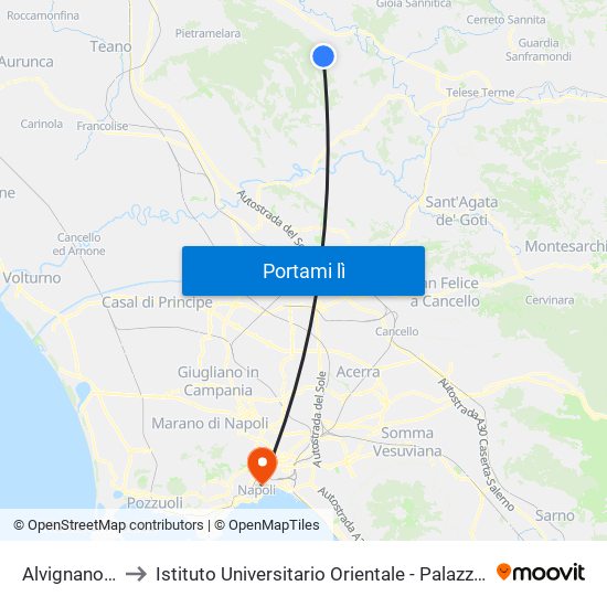 Alvignano - Poste to Istituto Universitario Orientale - Palazzo Saluzzo Di Corigliano map