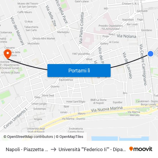 Napoli - Piazzetta Circumvesuviana to Università ""Federico Ii"" - Dipartimento Di Scienze Sociali map