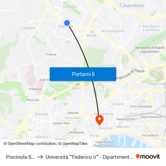 Piscinola-Scampia to Università ""Federico Ii"" - Dipartimento Di Scienze Sociali map