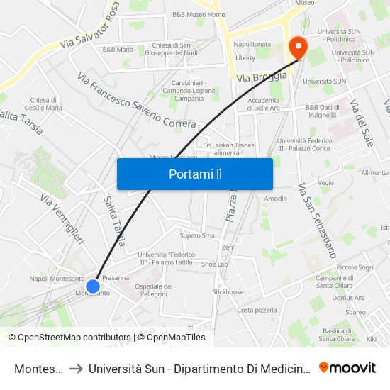 Montesanto to Università Sun - Dipartimento Di Medicina Sperimentale map