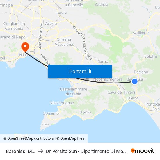 Baronissi Municipio to Università Sun - Dipartimento Di Medicina Sperimentale map