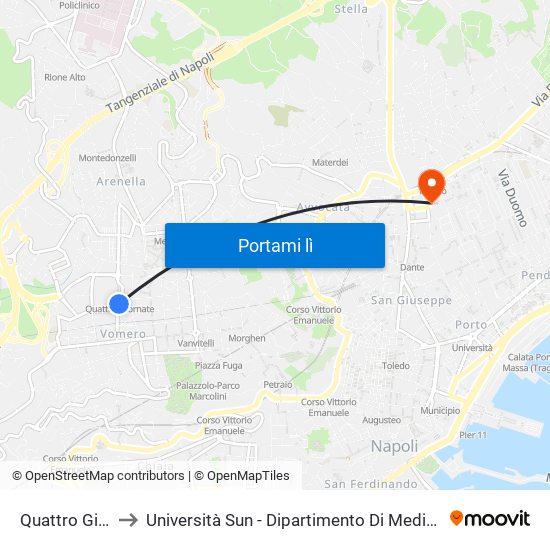 Quattro Giornate to Università Sun - Dipartimento Di Medicina Sperimentale map