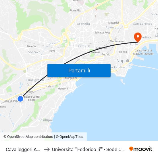 Cavalleggeri Aosta to Università ""Federico Ii"" - Sede Centrale map