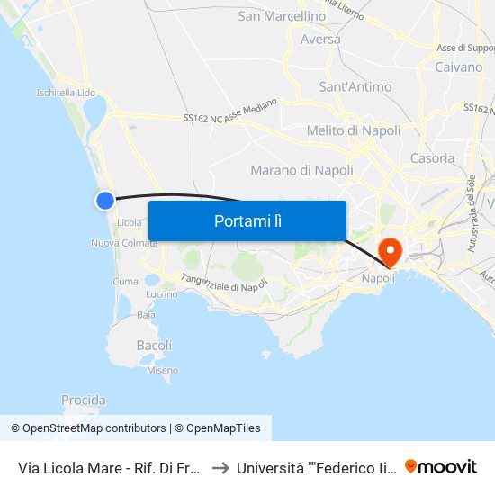 Via Licola Mare - Rif. Di Fronte Onda Del Mare to Università ""Federico Ii"" - Sede Centrale map
