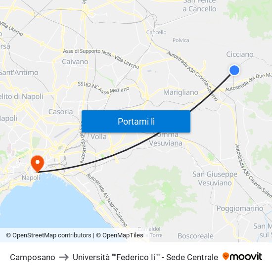 Camposano to Università ""Federico Ii"" - Sede Centrale map