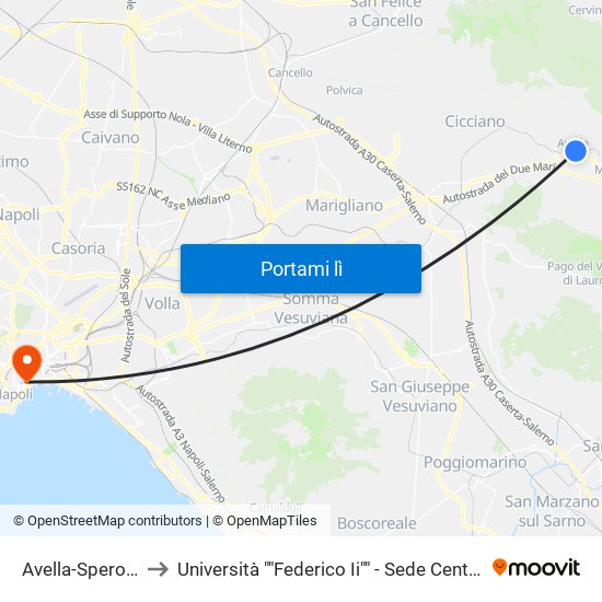 Avella-Sperone to Università ""Federico Ii"" - Sede Centrale map