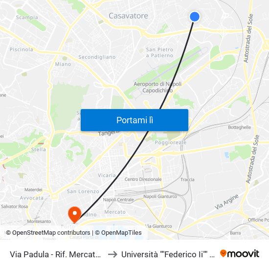 Via Padula - Rif. Mercato Ortofrutticolo to Università ""Federico Ii"" - Sede Centrale map